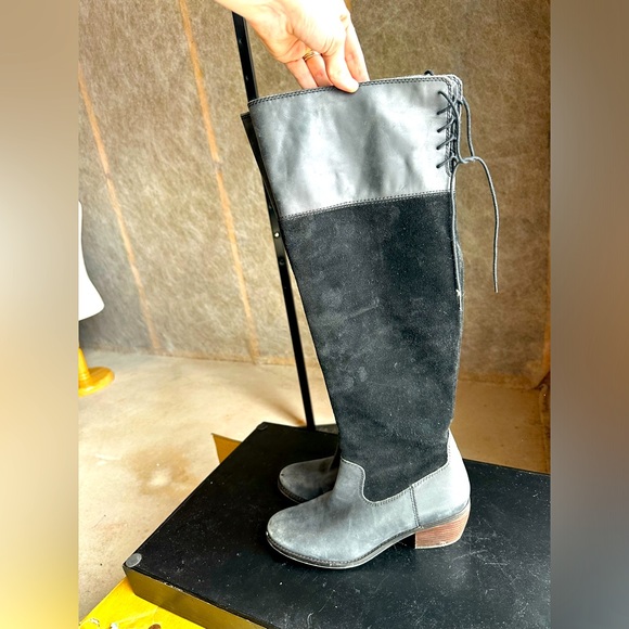 Lucky Brand Komah Black Tall Knee High Leather Suede Boots size 11 - Picture 1 of 11